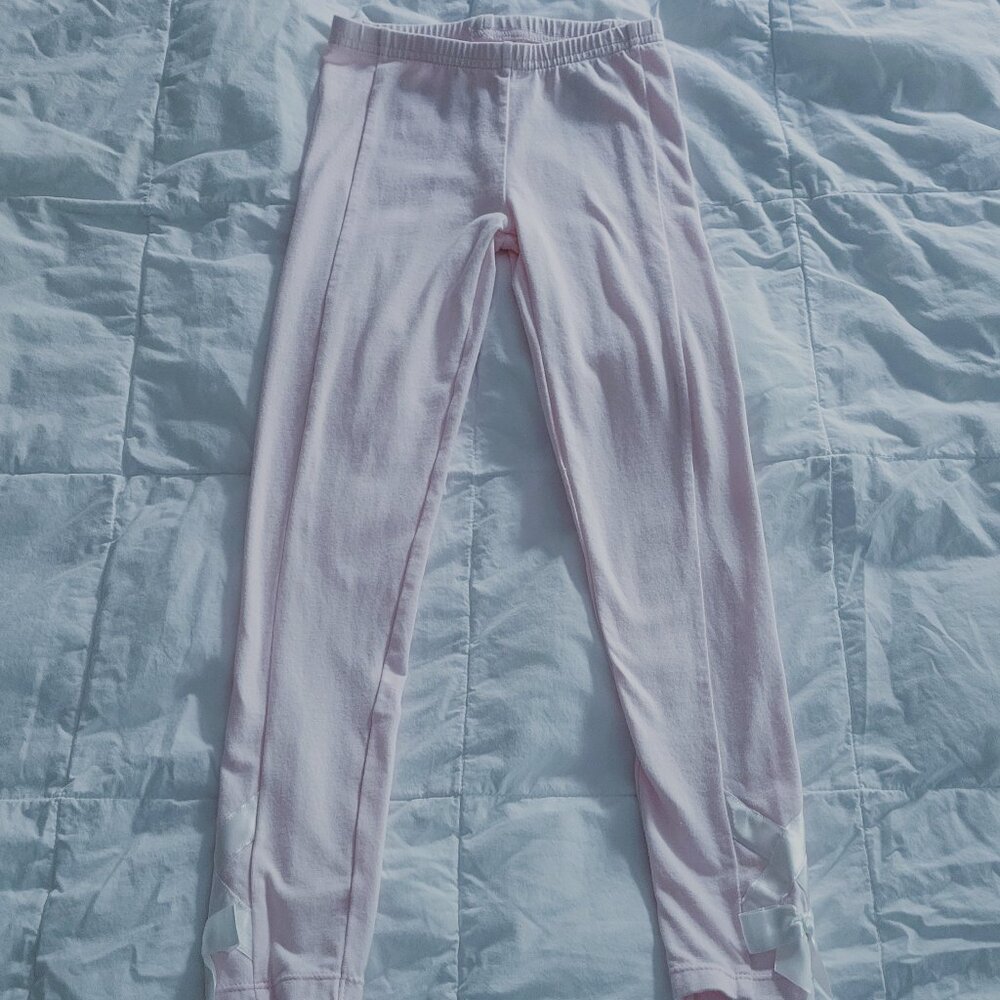 Janie and Jack Pink Leggings w/Ivory Satin Ribbon 7